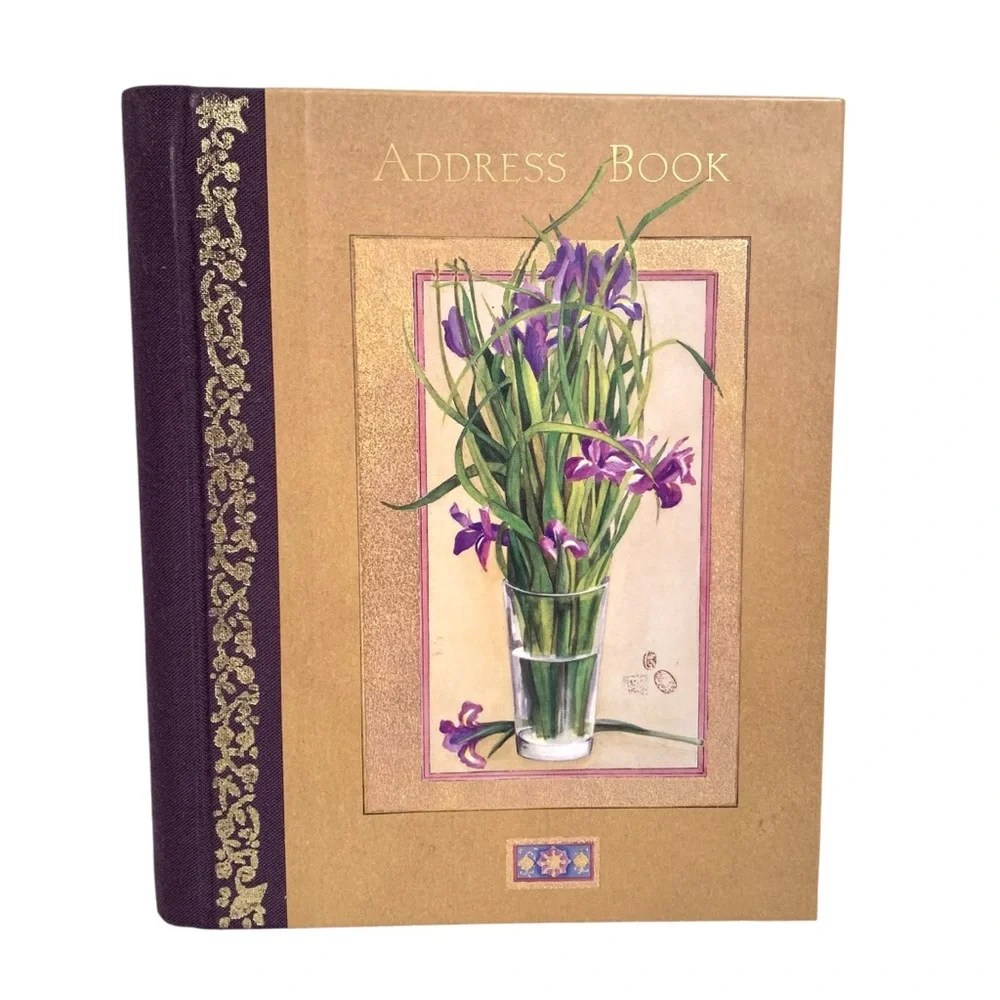 Floral Hardcover Address Guest Book with Purple and Gold Accents
